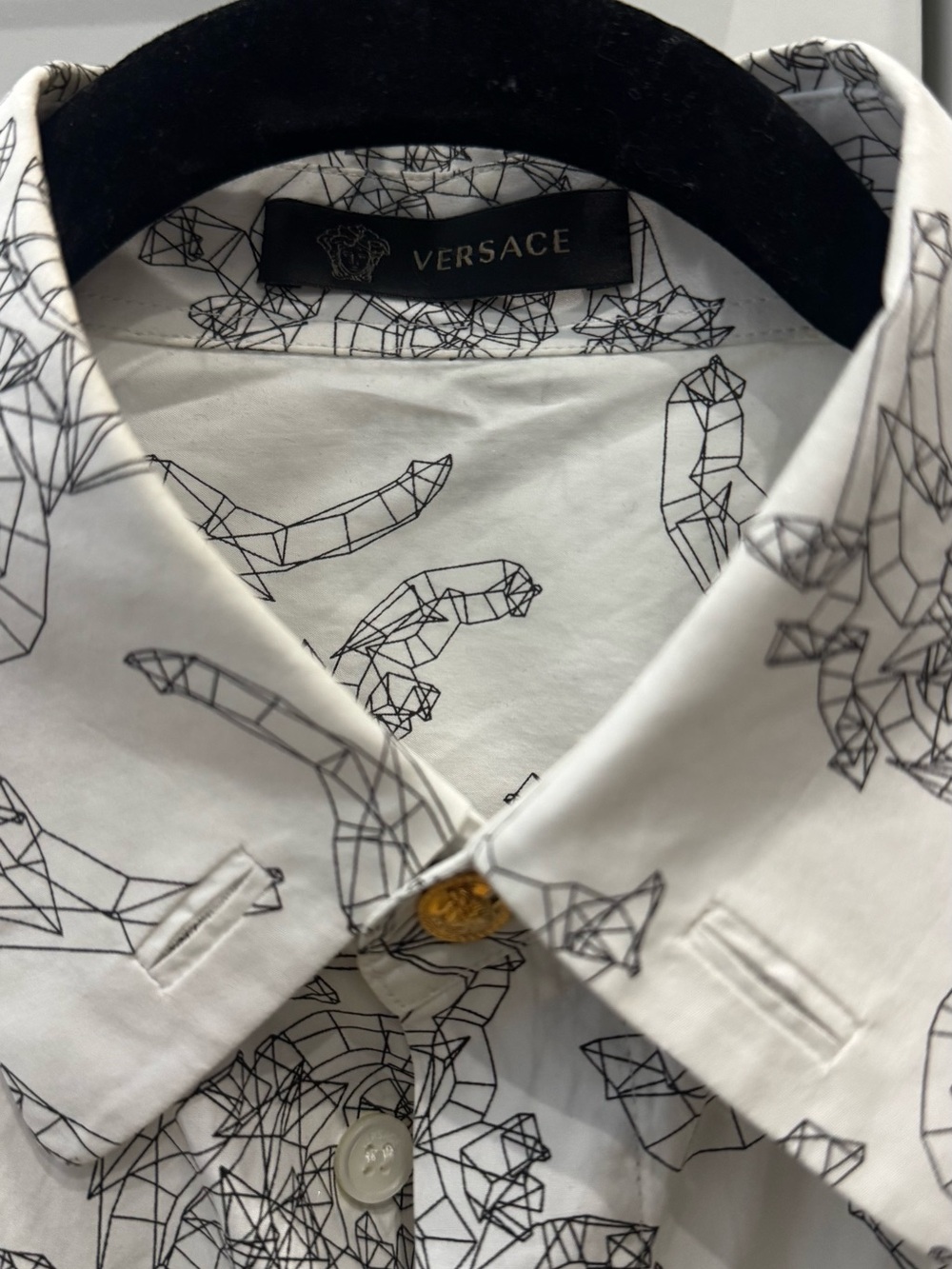 Versace Men's White Geometric Print Button-Up Shirt - Picture 2 of 2